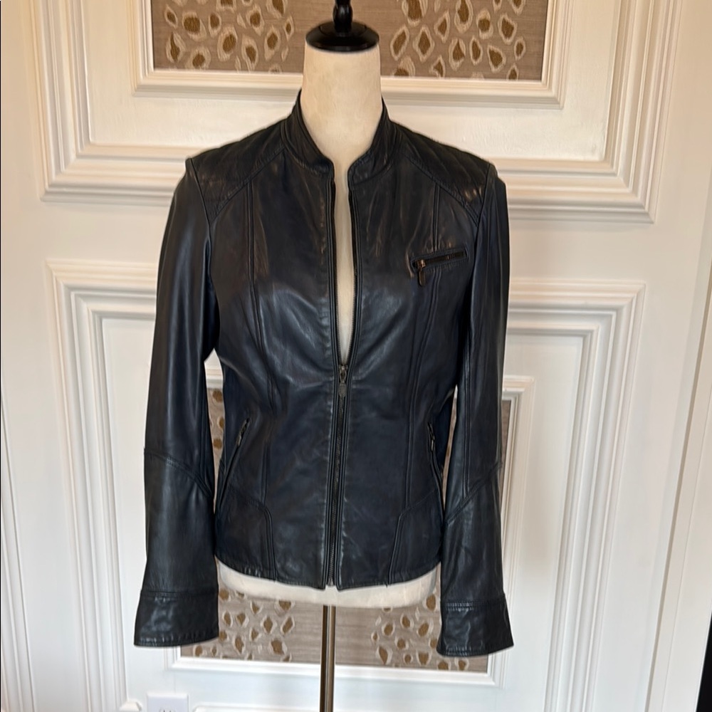 La Marque Collection Leather Jacket-Sandra Style-Navy Blue